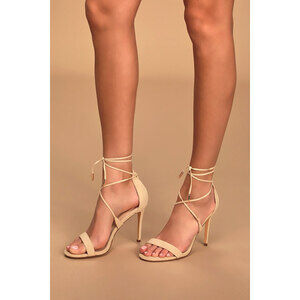 Lulus Aimee Natural Suede Lace-up Heels Beige - Size 6.5